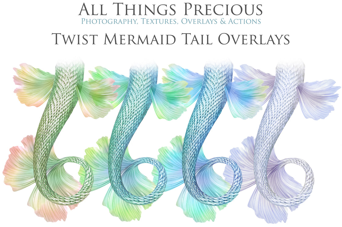 Mermaid Tail fin overlays in colourful tints. By ATP Textures